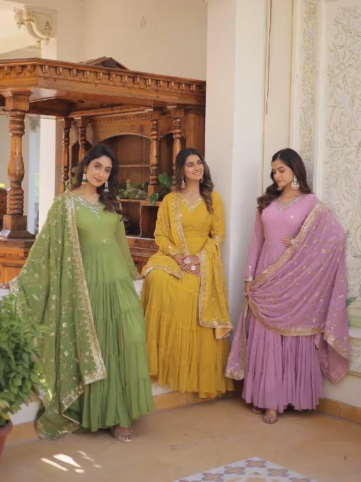 LW-9162 Readymade Embroidered Faux Georgette Gown Collection