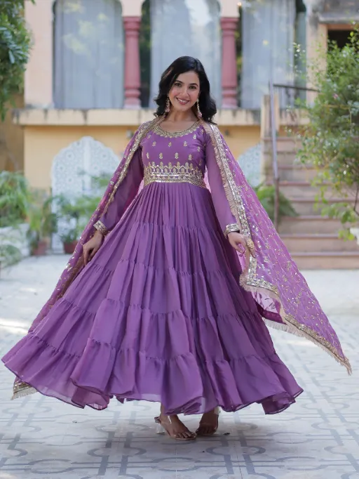 LW-9214 Star Georgette 5-Layer Frill Gown Collection - Image 3