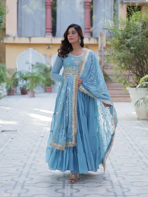 LW-9214 Star Georgette 5-Layer Frill Gown Collection - Image 7