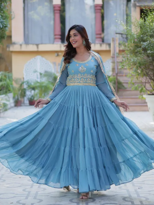 LW-9214 Star Georgette 5-Layer Frill Gown Collection - Image 8