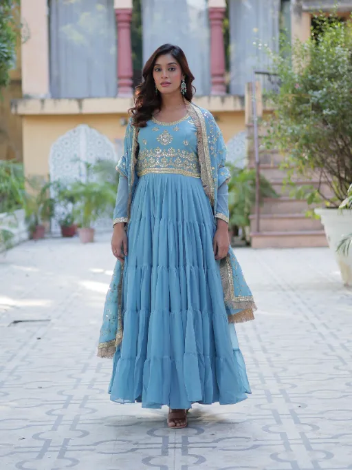 LW-9214 Star Georgette 5-Layer Frill Gown Collection - Image 9