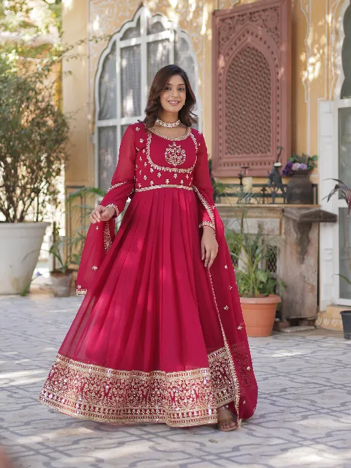 LW-9218 Readymade Faux Blooming Georgette Sequins Embroidered Gown Catalog