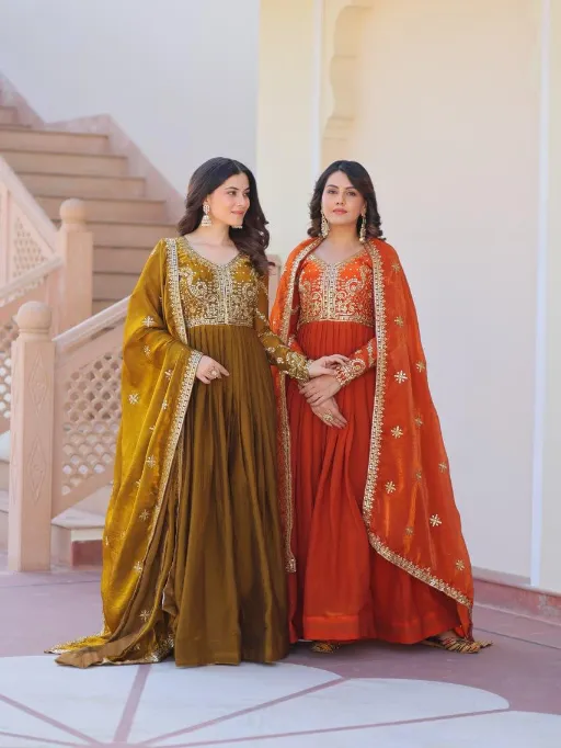 LW-9234 Readymade Fendy Embroidered Gown with Dupatta Collection