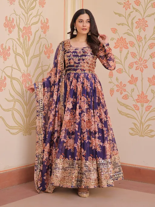 LW-9236 Readymade Russian Silk Embroidered Sequins Gown Collection - Image 3