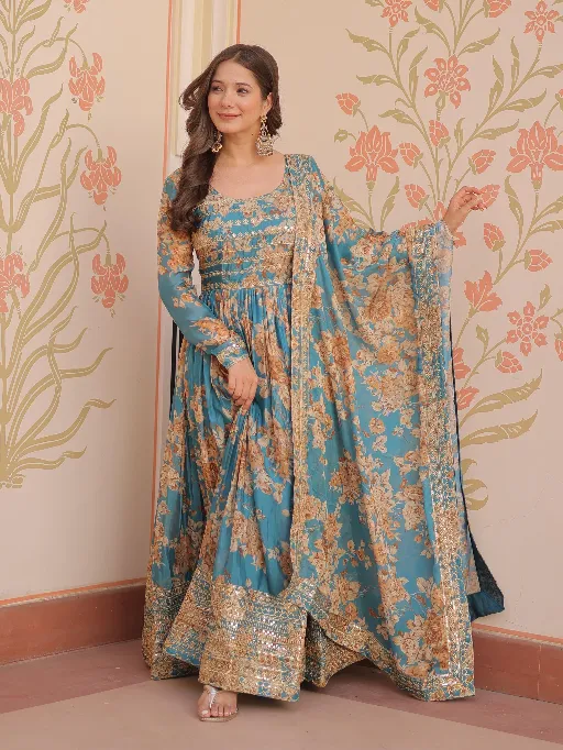 LW-9236 Readymade Russian Silk Embroidered Sequins Gown Collection - Image 7