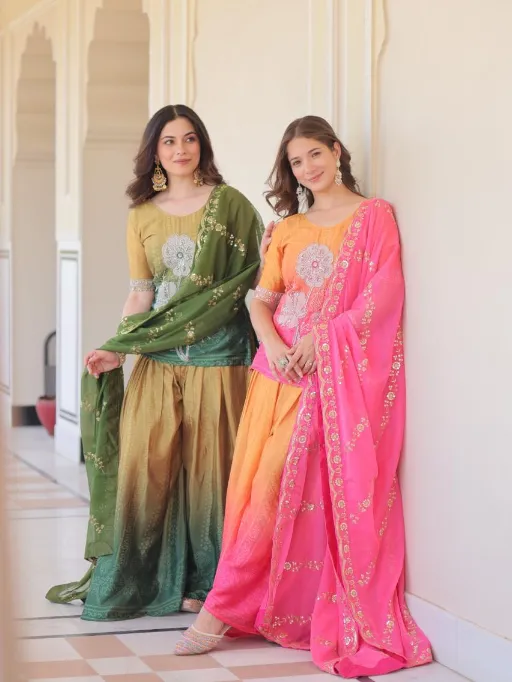 LW-9251 Readymade Chinnon Printed Beads Embroidered Sharara Suit