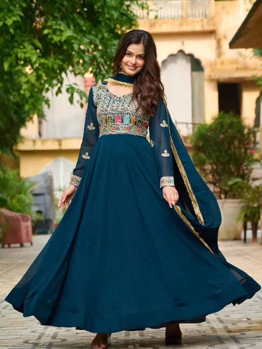 LW-9252 Readymade Faux Blooming Embroidered Gown Collection - Image 9