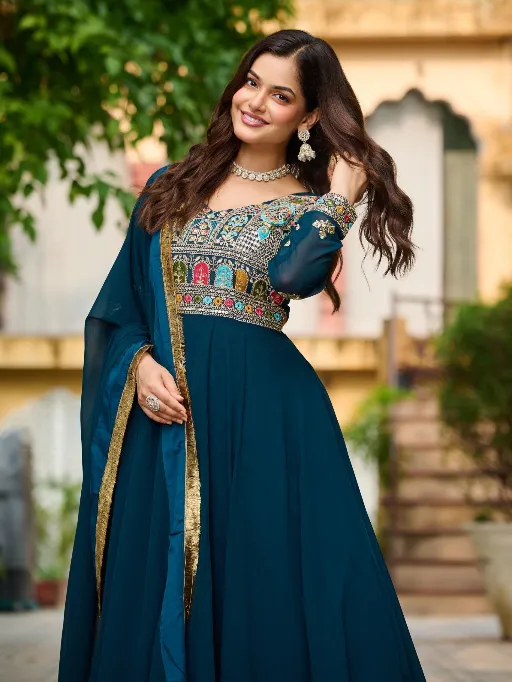 LW-9252 Readymade Faux Blooming Embroidered Gown Collection - Image 12