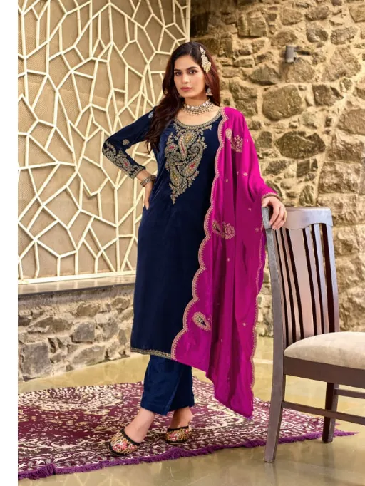 Levisha Apsara Velvet 9000 Wholesale Designer Embroidered Suit Catalog - Image 5