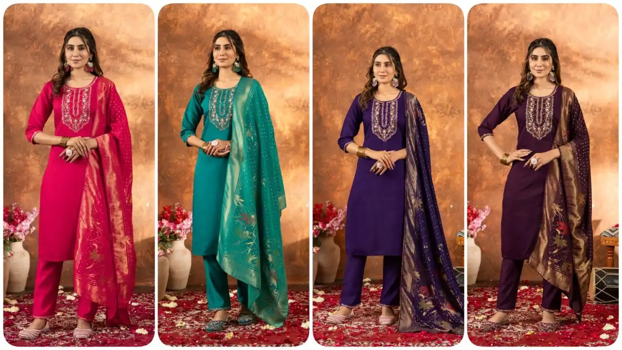 Lila 03 Marina Silk A-Line Kurti With Bottom Dupatta Wholesale Collection - Image 6