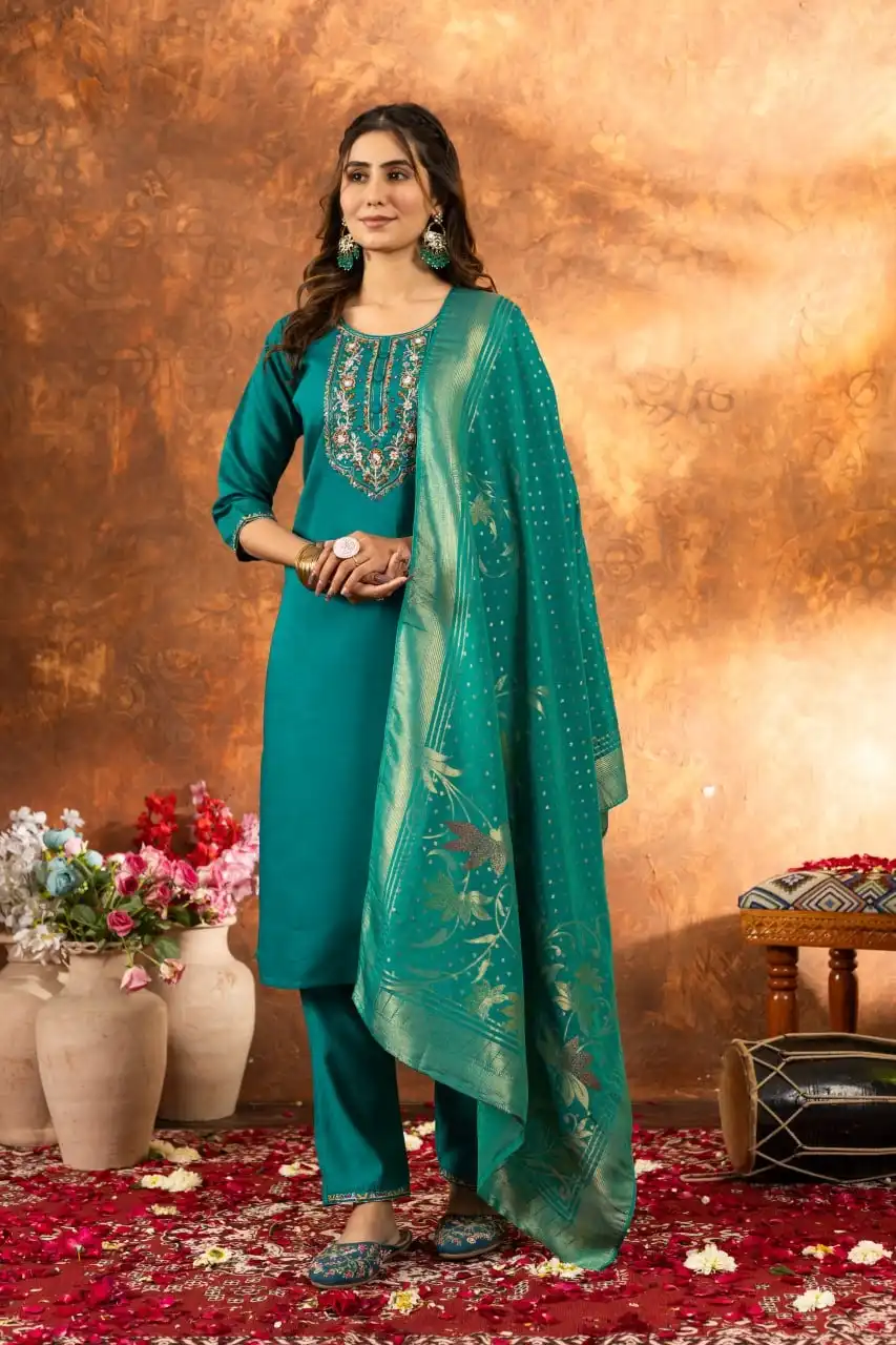 Lila 03 Marina Silk A-Line Kurti With Bottom Dupatta Wholesale Collection - Image 3