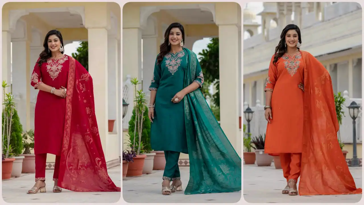 Lila Vol 21 Wholesale Roman Silk Embroidered Kurti With Bottom Dupatta - Image 5