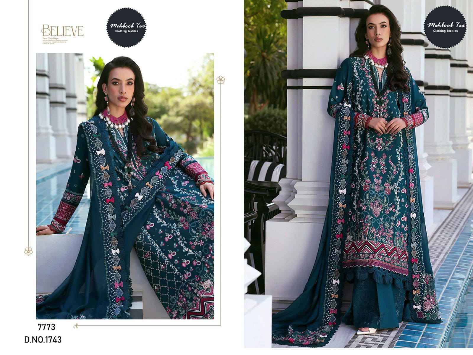 Mehboob Tex 1743 & 1744 Pure Cotton Pakistani Salwar Suit - Image 3