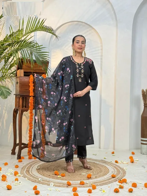 Naisha K 390 Wholesale Roman Silk Handwork Kurti With Bottom Dupatta