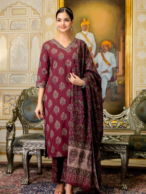 Naisha K 394 Wholesale Cotton Work Kurti With Bottom Dupatta Collection