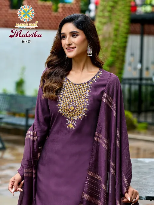 Passion Tree Malvika Vol 3 Embroidered Kurti With Bottom Dupatta Catalog