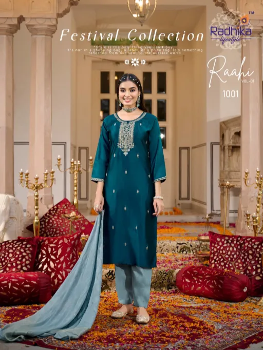 Radhika Raahi Vol 1 Wholesale Rangeela Silk Embroidery Kurti With Bottom Dupatta - Image 4