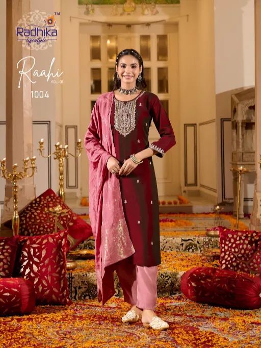 Radhika Raahi Vol 1 Wholesale Rangeela Silk Embroidery Kurti With Bottom Dupatta - Image 6