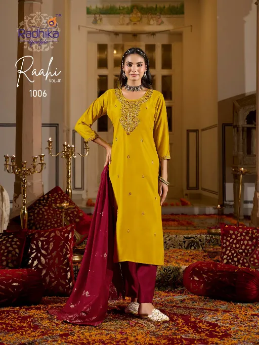 Radhika Raahi Vol 1 Wholesale Rangeela Silk Embroidery Kurti With Bottom Dupatta - Image 8