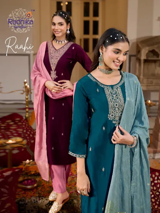 Radhika Raahi Vol 1 Wholesale Rangeela Silk Embroidery Kurti With Bottom Dupatta