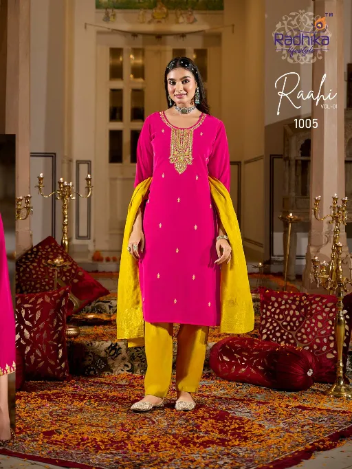 Radhika Raahi Vol 1 Wholesale Rangeela Silk Embroidery Kurti With Bottom Dupatta - Image 2