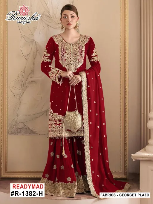 Ramsha R 1382 E To H Wholesale Georgette Work Pakistani Salwar Kameez Suit - Image 4