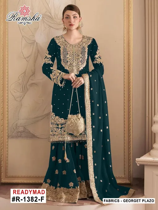 Ramsha R 1382 E To H Wholesale Georgette Work Pakistani Salwar Kameez Suit - Image 2