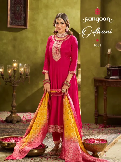 Rangoon Odhani Wholesale Chinon Silk With Kurti With Bottom Dupatta - Image 3