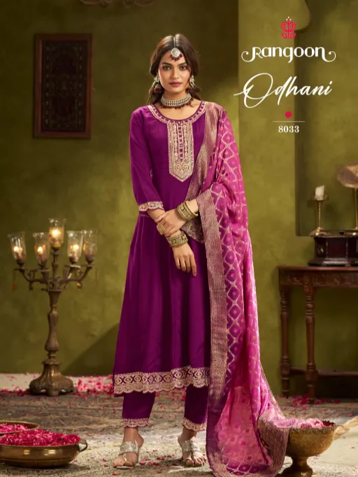 Rangoon Odhani Wholesale Chinon Silk With Kurti With Bottom Dupatta