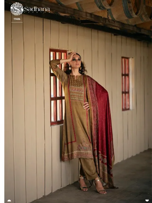 Sadhana Serene Wholesale Viscose Pashmina Print Work Salwar Suit - Image 4