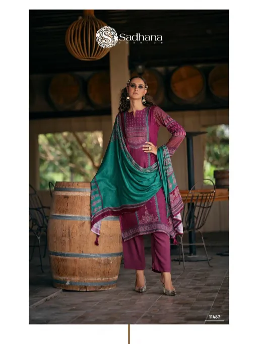 Sadhana Serene Wholesale Viscose Pashmina Print Work Salwar Suit - Image 5