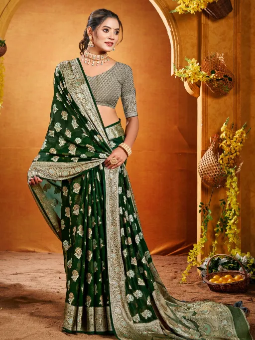 Saroj Hot Star Vol 1 Wholesale Georgette Jacquard Silk Saree Collection - Image 3