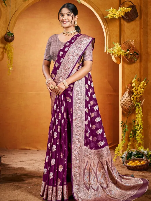 Saroj Hot Star Vol 1 Wholesale Georgette Jacquard Silk Saree Collection - Image 2