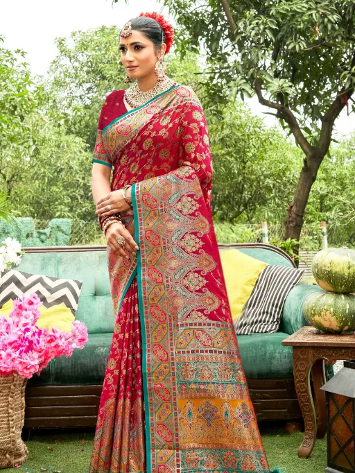Saroj Sarvmangla Silk Saroski Vol 1 Wholesale Meena Designer Satin Saree - Image 3