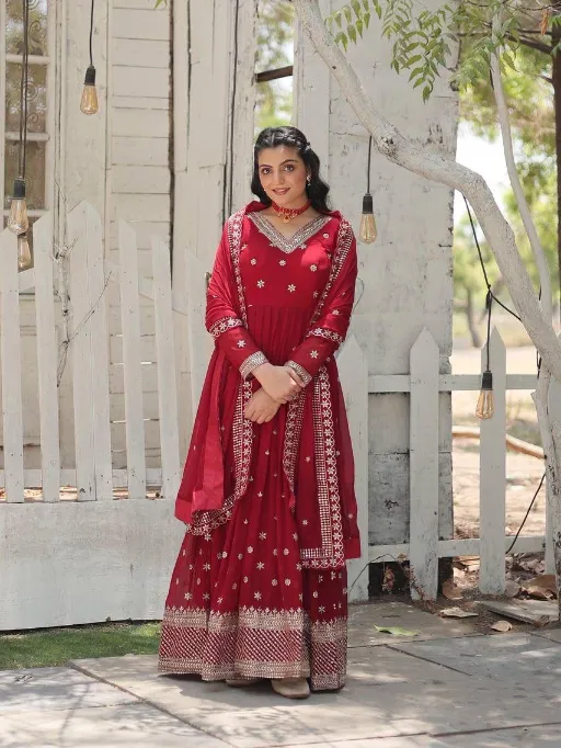 Tapi-233 Readymade Heavy Embroidered Fox Georgette Gown with Dupatta - Image 4