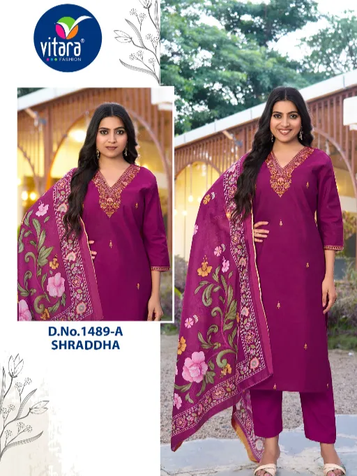 Vitara Shraddha Wholesale Silk Embroidery Kurti With Bottom Dupatta Collection
