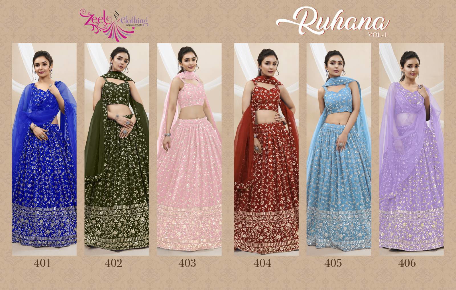 Zeel Ruhana Vol 1 Georgette Zari Embroidery Work Lehenga Choli Collection - Image 7
