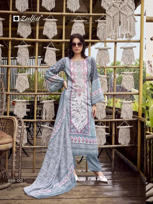 Zulfat Sana Safina Wholesale Cotton Designer Print Embroidery Work Dress Material - Image 2