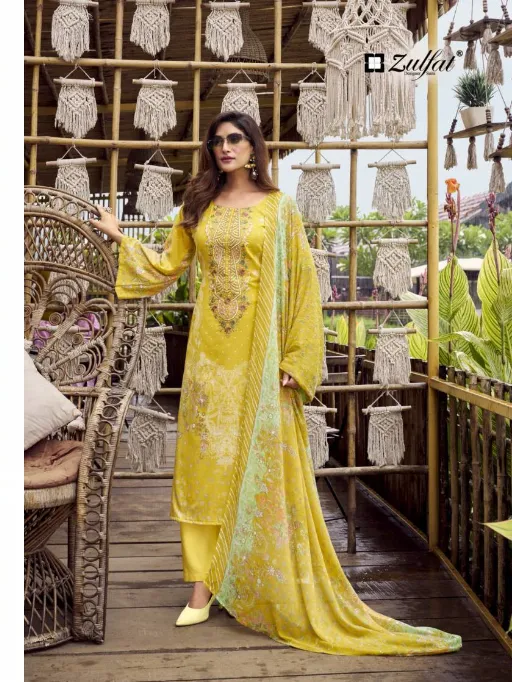 Zulfat Sana Safina Wholesale Cotton Designer Print Embroidery Work Dress Material - Image 4