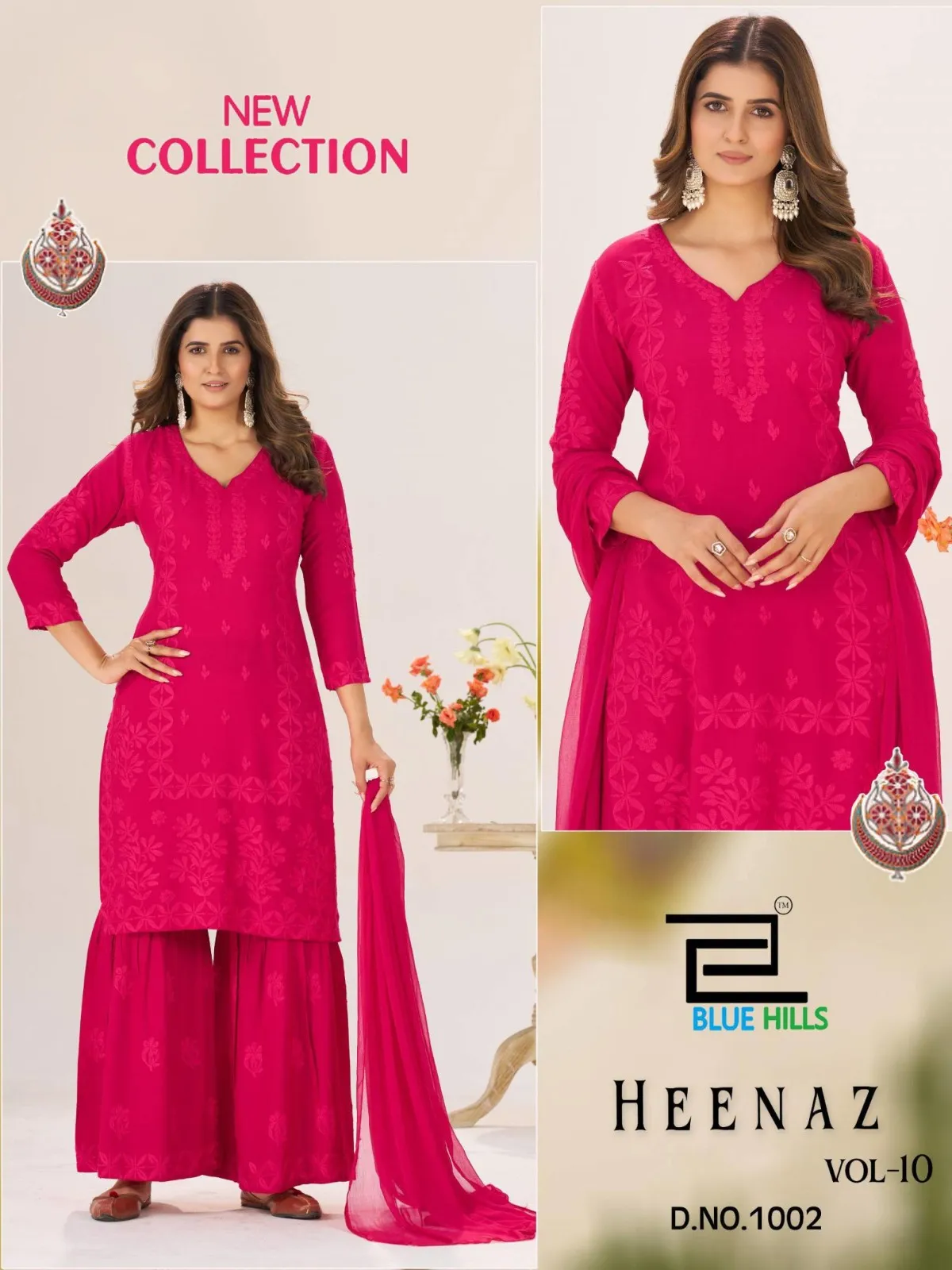 Blue Hills Heenaz Vol 10 Rayon Embroidery Work Kurti Pant Set