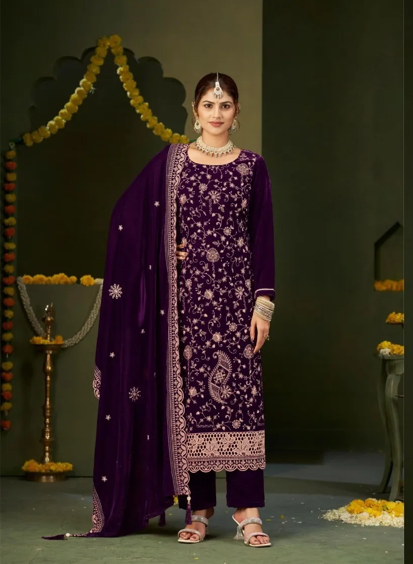Four Dots Zilpah Viscose Velvet Work Designer Salwar Kameez Suits