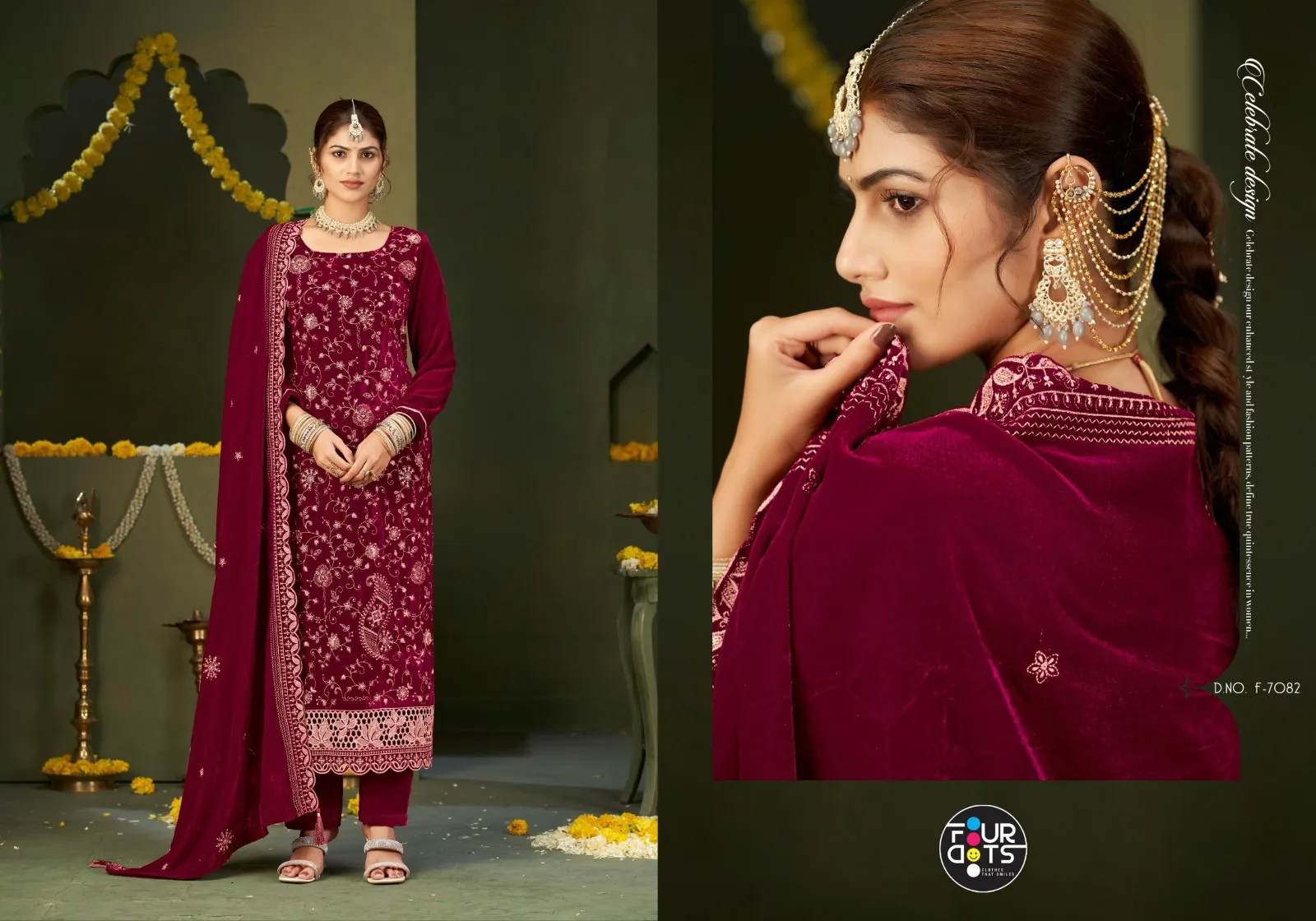 Four Dots Zilpah Viscose Velvet Work Designer Salwar Kameez Suits - Image 5