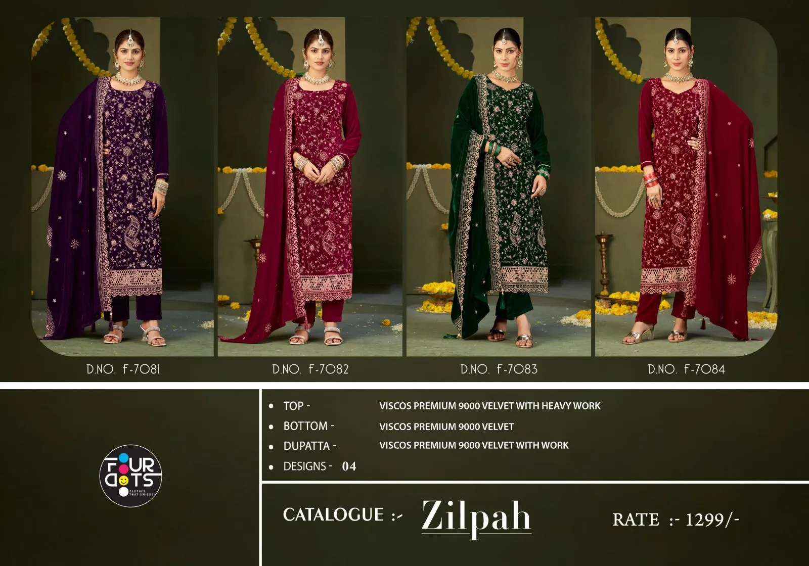 Four Dots Zilpah Viscose Velvet Work Designer Salwar Kameez Suits - Image 6