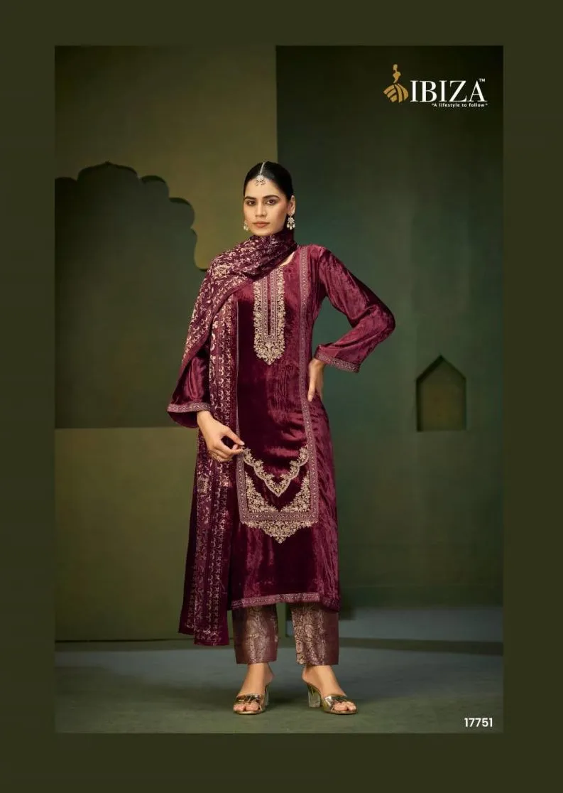 Ibiza Jamila Viscose Velvet Embroidery Work Salwar Suits