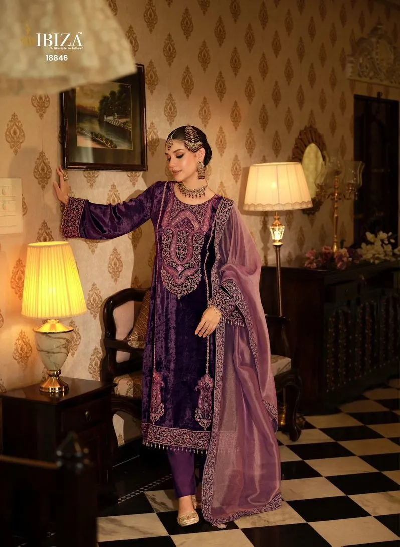 Ibiza Seerat Viscose Velvet Embroidery Work Designer Salwar Suits