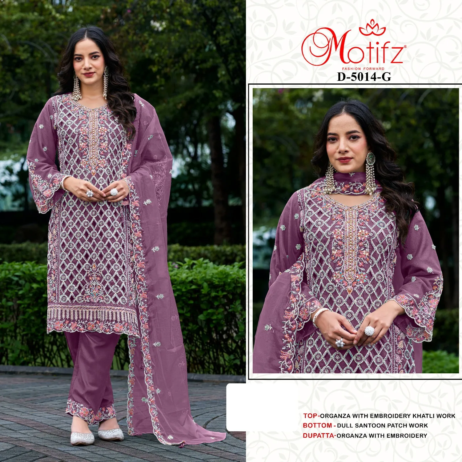 Motifz 5014 A C D Organza Embroidery Khatli Work Pakistani Suits