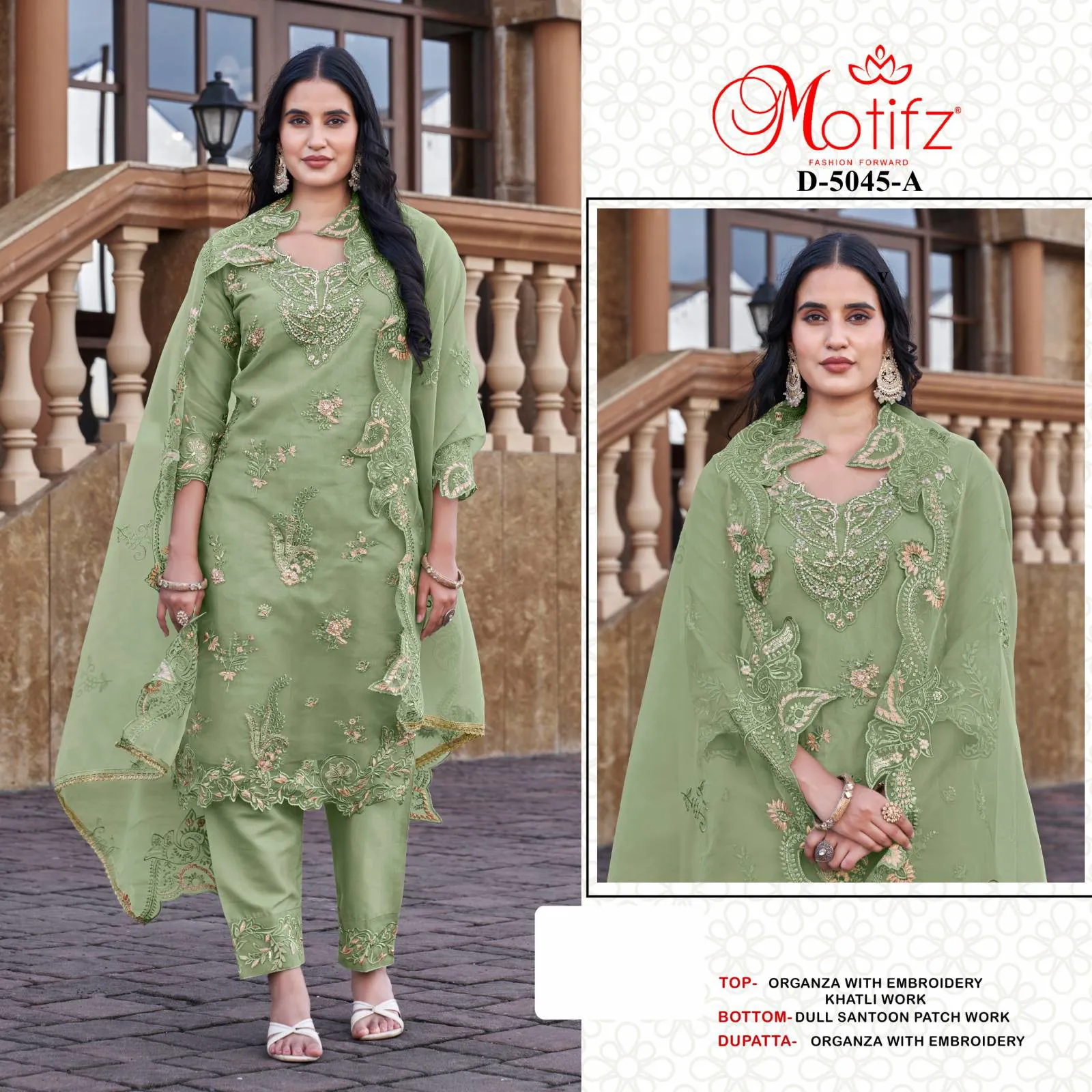 Motifz 5045 A To D Organza Embroidery Khatli Work Pakistani Suits