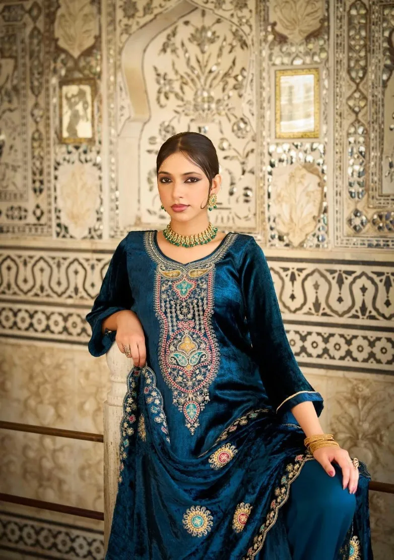Triple Aaa Vibecast Viscose Makhmal Velvet Designer Dress Material