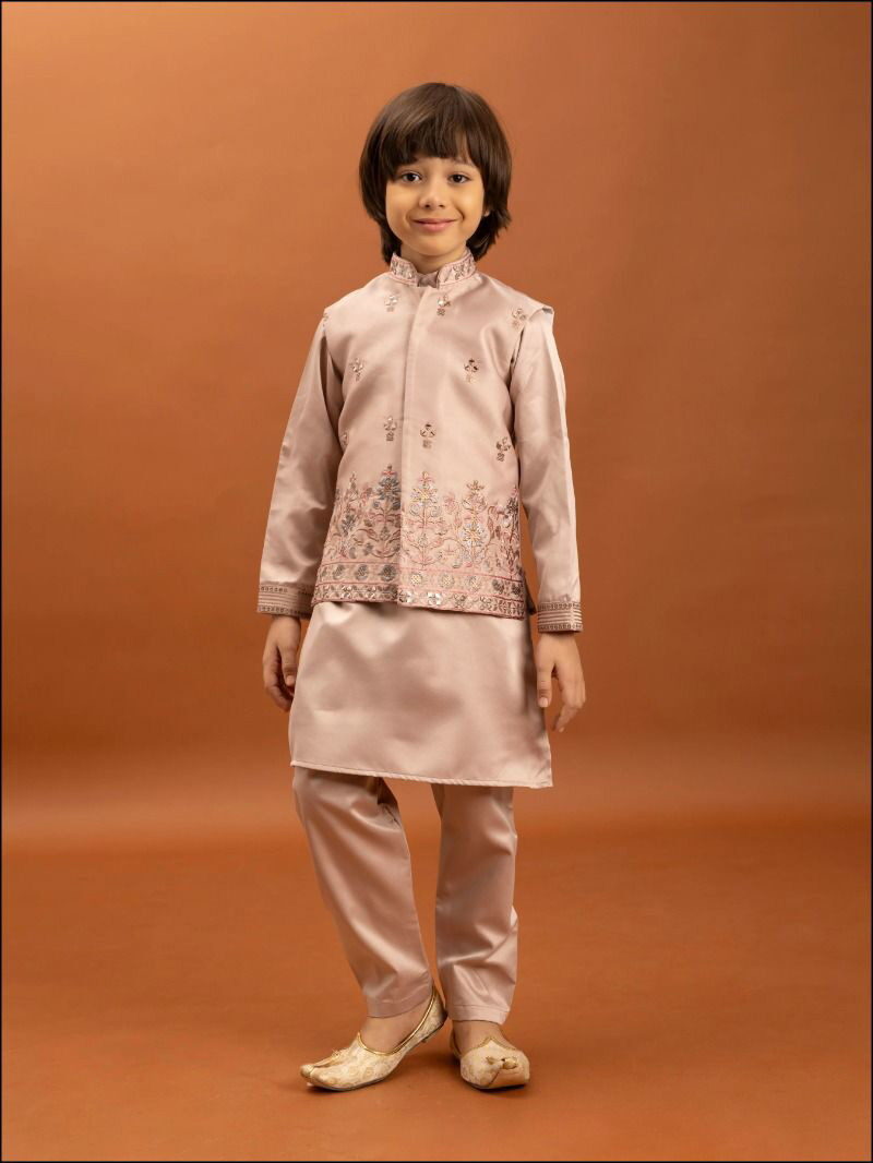 Clleora Ethni Kidz Malai Satin Embroidered Work Kurta, Pant  Koti Set