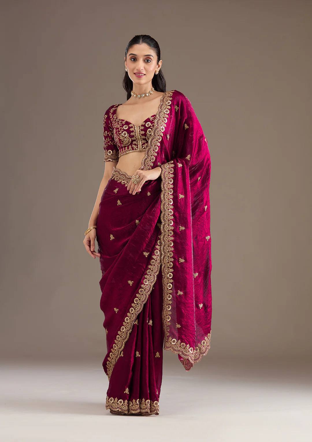 Bt 434 Beautiful Satin Silk Zari Sequance Worked Saree